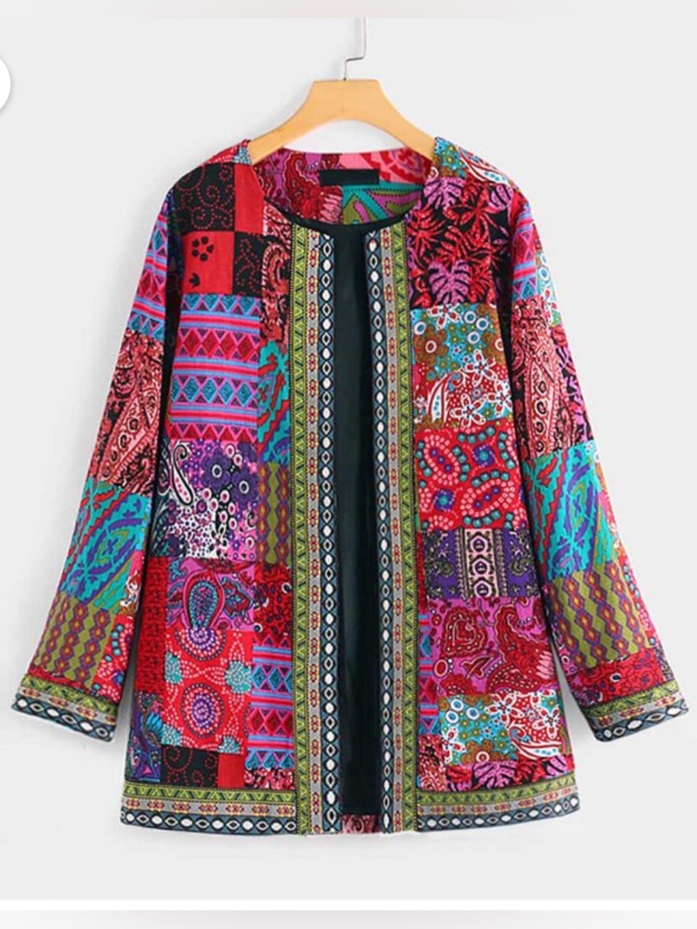 Patchwork Boho Festival Open‎ Front Ethnic Jacket Topper Layer Multicolor Floral